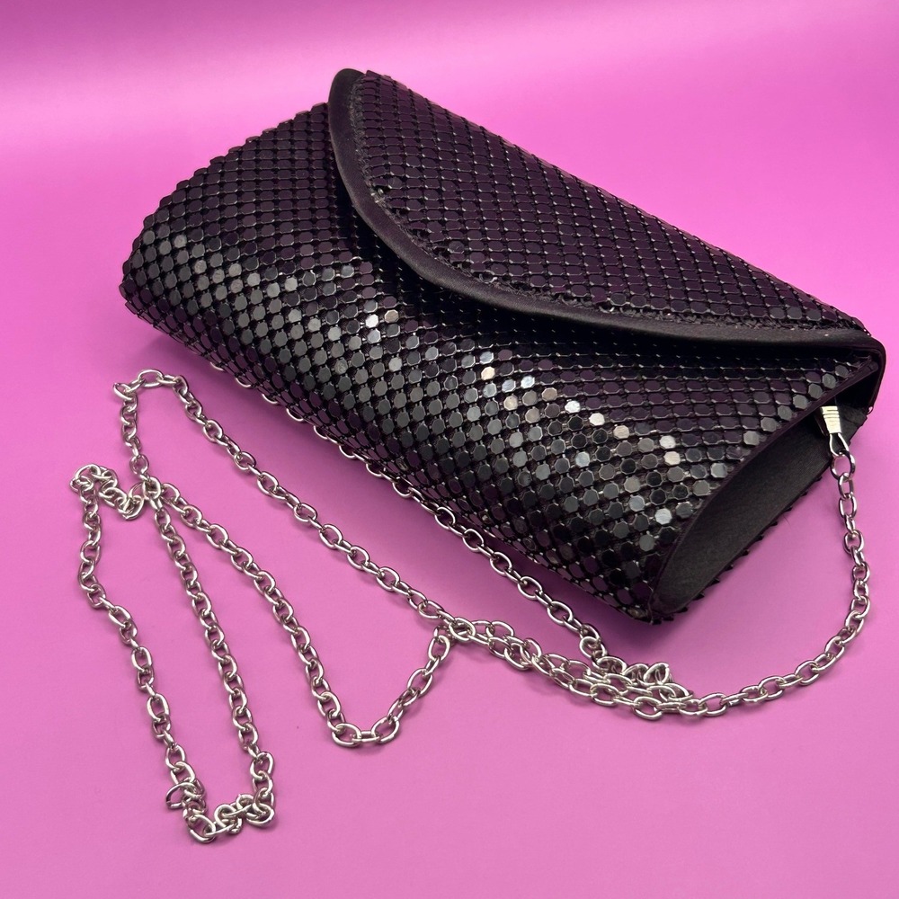 Lulu Townsend Black Mesh Evening Clutch Bag with Detachable Chain Strap - Picture 2 of 11